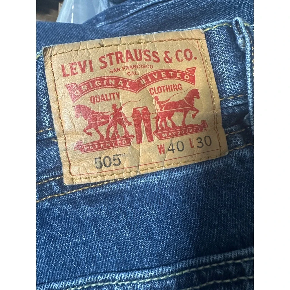 Levis 505 Regular Fit Straight Leg Blue Jeans Mens 40x30 Medium Wash Denim‎